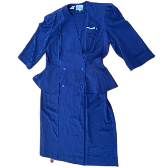 Vintage NWT Liz Roberts Navy Blue Peplum Dress Belt Womens 12 80s Secretary - Picture 1 of 9